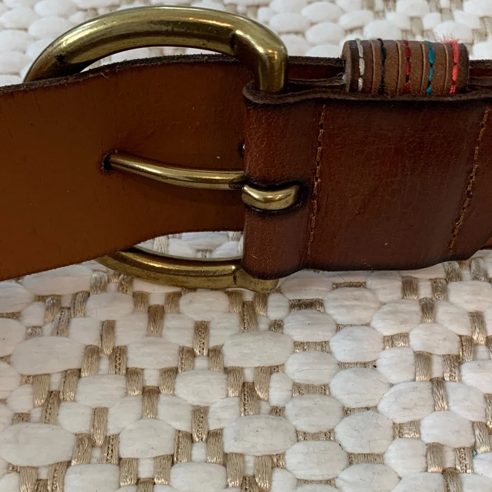 Embroidered Fossil Multicolor Leather Belt with Brass Buckle SM NWT
